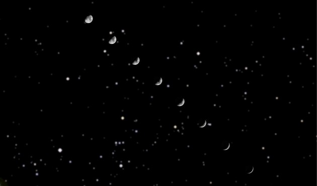Moon path against background stars